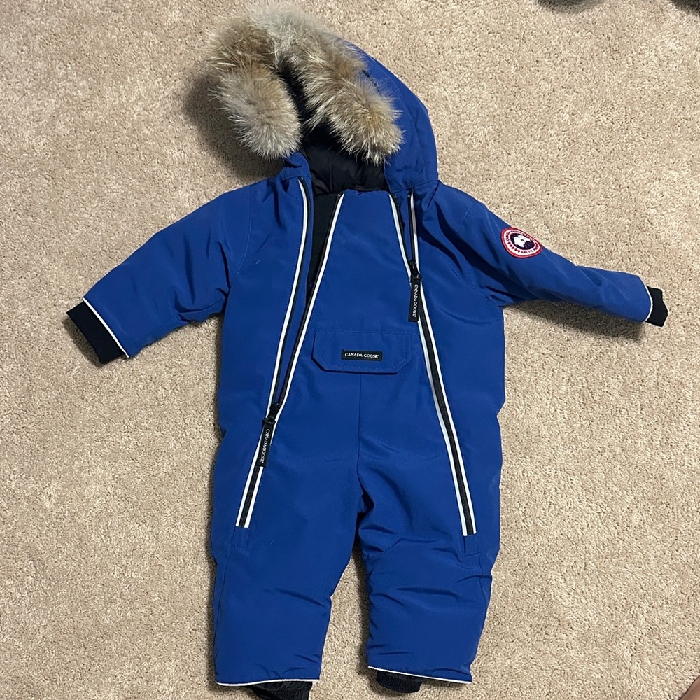 Canada Goose Blue Kids Puffer Suit with Fur Hood